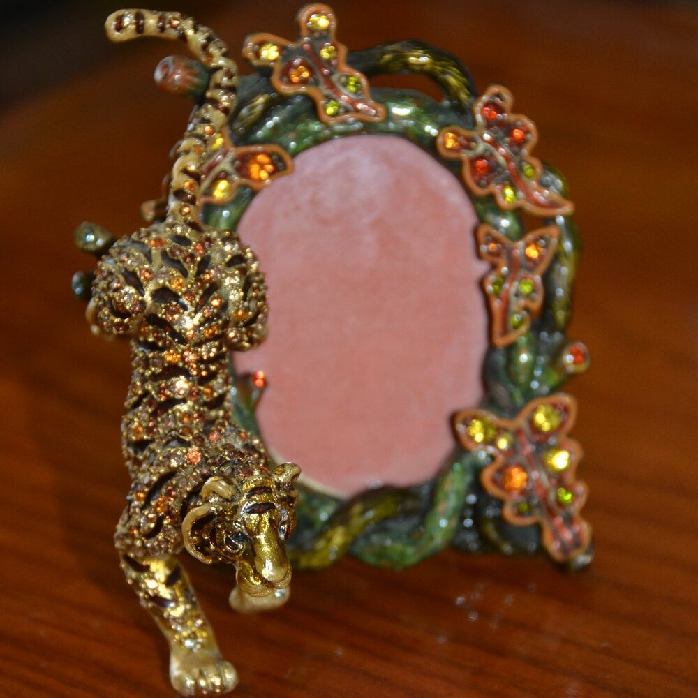 EXQUISITE RARE JAY STRONGWATER TIGER JUNGLE SAFARI FLORAL CRYSTAL ENAMEL FRAME